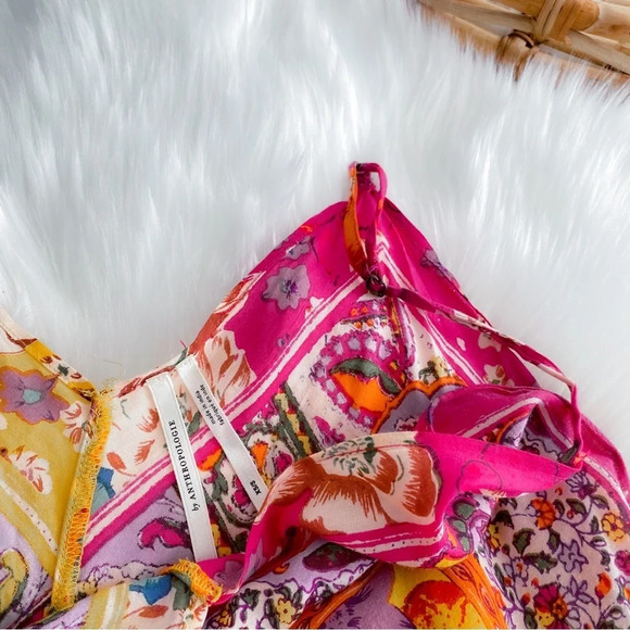 Anthropologie Daria Handkerchief Sleep Midi Dress Multi Floral Asymmetrical XS/S - Picture 8 of 13